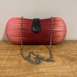 Le sac VTG Woven Clutch Bag Pink Red Ombre Chain Strap Unique Purse straw rattan